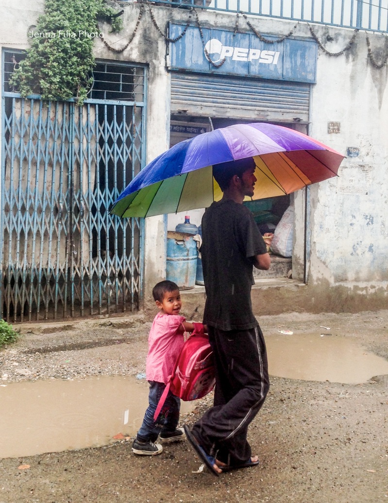 rainbow umbrella, little girl