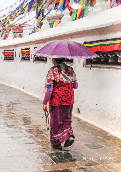 woman, purple umbrella, stupa-4