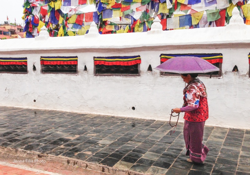 woman, purple umbrella, stupa-5