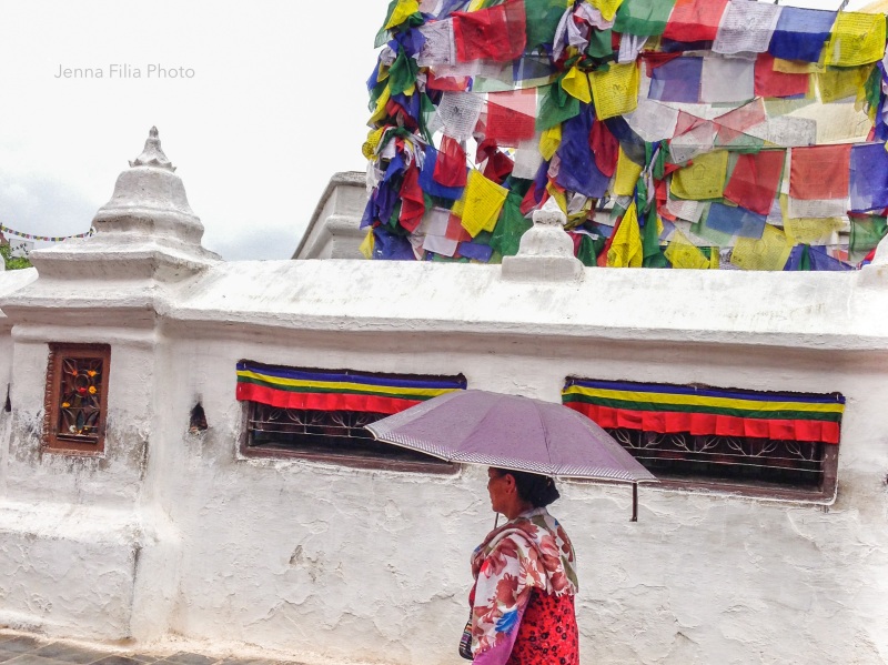 woman, purple umbrella, stupa-6